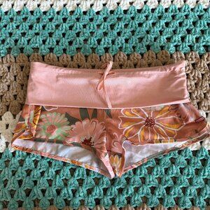 Roxy Brown Floral Fold  Over Swim Bikini Bottoms  Shorts sz Medium